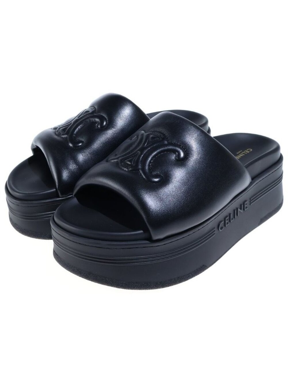 Celine Triomphe Sandals Black Leather Silicone Thick Sole